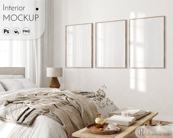 Frame mockup, Three frame mockup, Boho interior mock up, Color change, Editable mock up, glass reflection, PDF