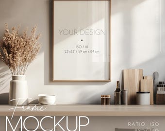 Kitchen frame mockup, Interior mockup, One frame ISO, Glass reflection, minimalism, PSD, JPG