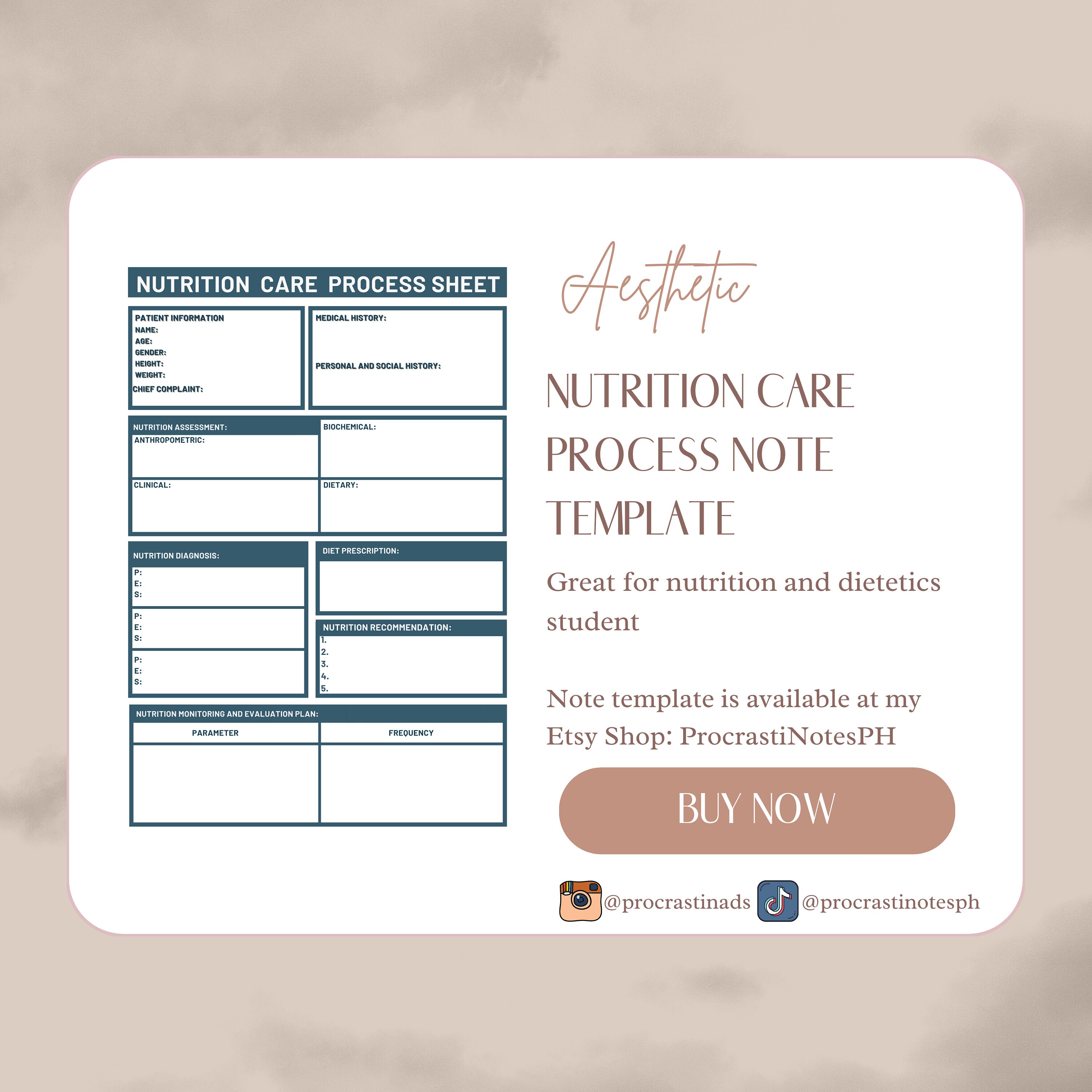 NUTRITION CARE PROCESS Notes Template for Nutrition and Etsy