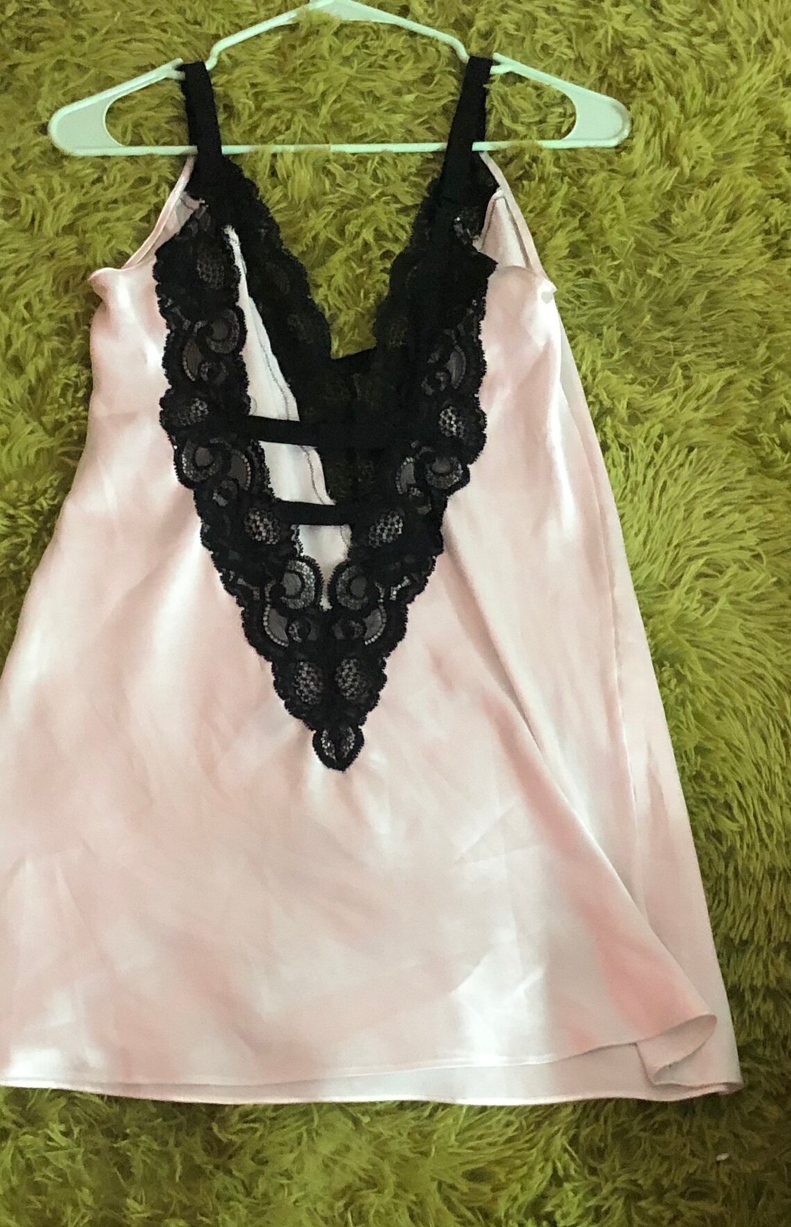 Victorias secret white silky slip dress with black lace | Etsy