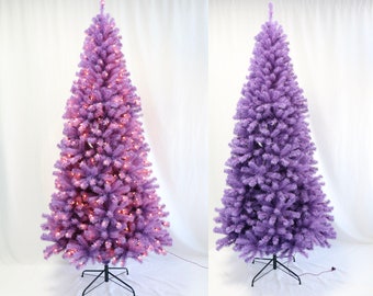 7.5' Lighted PVC Pine Light Purple-Mauve Fairy Christmas Tree