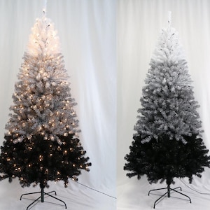 7.5&#39; Lighted PVC Pine Black & White Ombre Fairy Christmas Tree