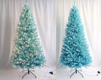 7.5' Blue Pre-Lit Artificial PVC Pine Christmas Tree