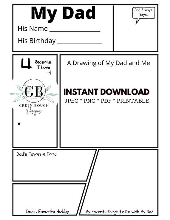 Printable All About Dad/daddy/stepdad/papa/grandpa Fill in - Etsy