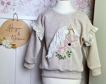 Embroidered handmade sweater | 56 - 122 | Embroidery file horses | Girls pullover long sleeve shirt