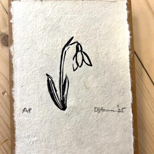 Cartão de felicitações impresso à mão em floco de neve - Linoprint original - Cartão botânico - Primavera - Edição limitada - Cartão Kraft e envelope deixados em branco por dentro