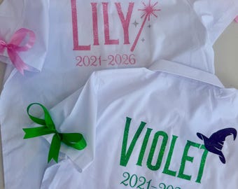School leavers shirt, Wicked , many colours available, girly, personalised, secondary, Elphaba & Glinda, primary, glitter, year 11 leavers