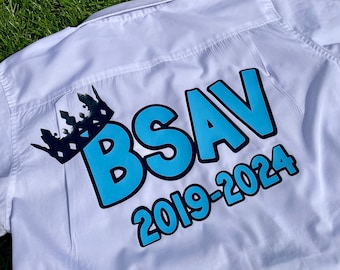 Leavers shirt , crown , iron on , yr6 , college , yr 11 leavers , personalised , many colour option ,many sizes available, school, boys