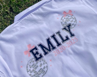 School leavers shirt, disco ball, bow, many colours available, personalised, college, secondary, primary, gift, keepsake, mirrorball, Swifty