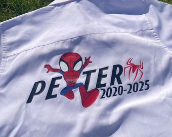 School leavers shirt , Spiderman , many colours available , personalised , college , secondary , primary , school leavers gift , keepsake