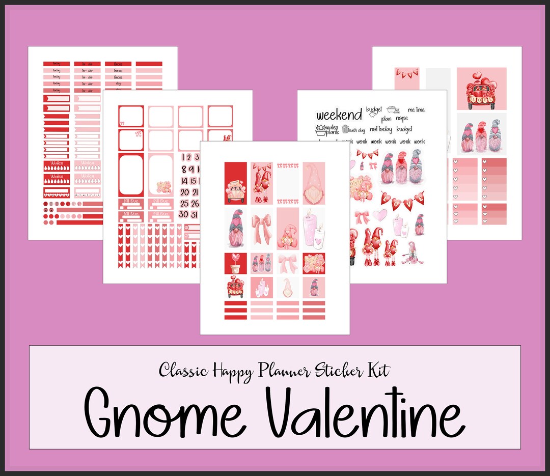 Classic Happy Planner Printable Valentines Day Gnome Stickers Instant ...