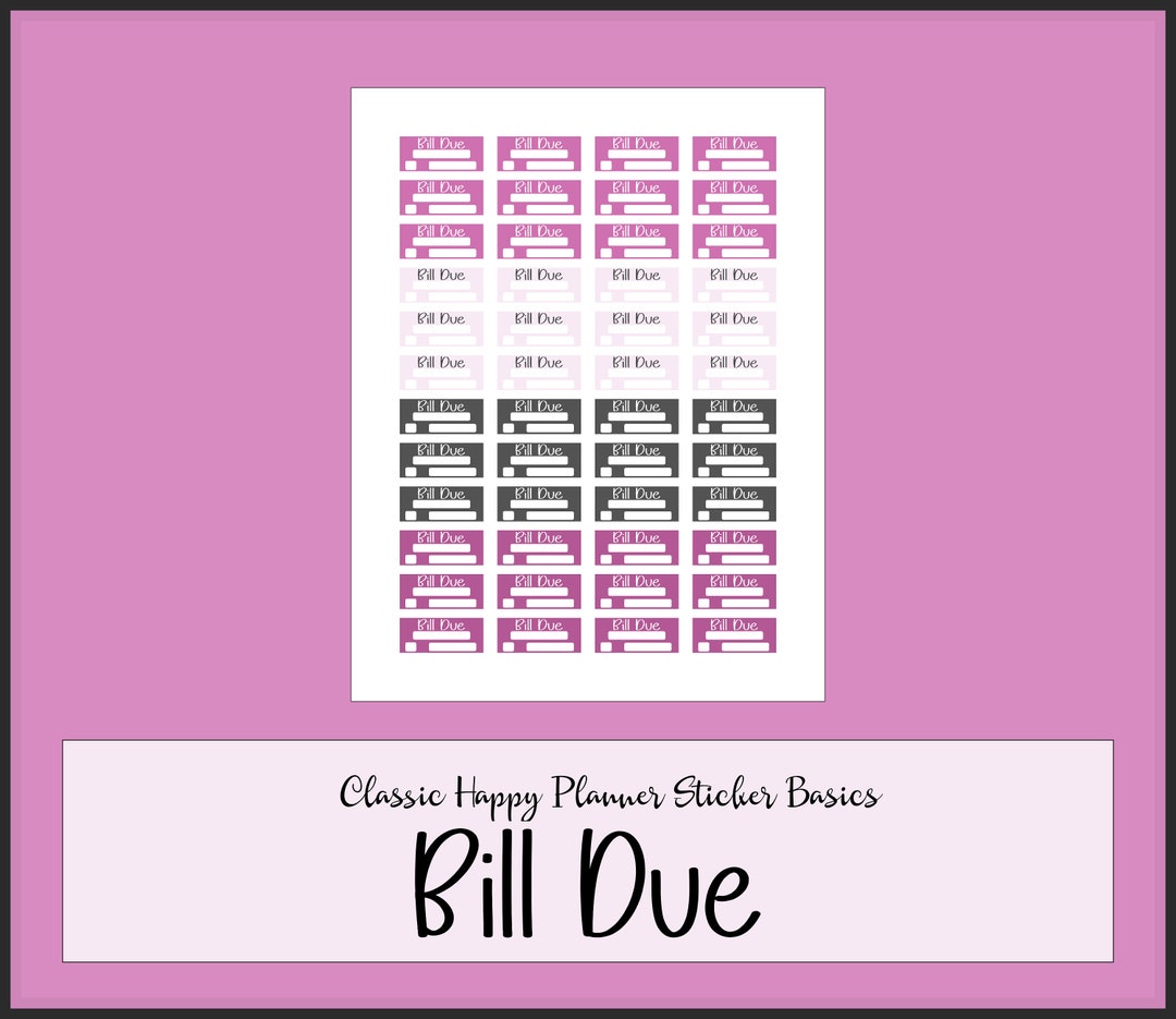 Bill Due Printable Sticker Sheet - Classic Happy Planner Downloadable ...