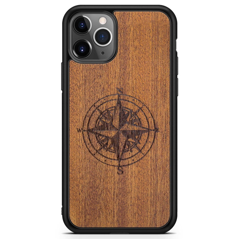 Real Wood Phone Case Boyfriend Gift. Compass Engraved Wood Iphone Case Compass Engraved Wood Phone Case