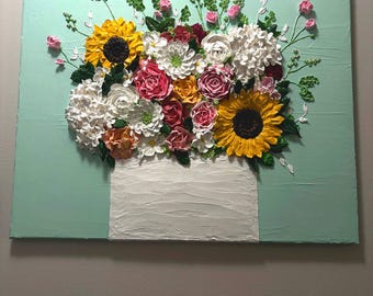 3D Acrylic Floral Painting on Canvas | Floral Wall Art Keepsake 16x20