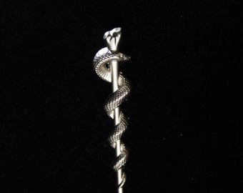 Rod of Asclepius Lapel Pin: Sculpted Medical Symbol of Healing mythological Gift box included