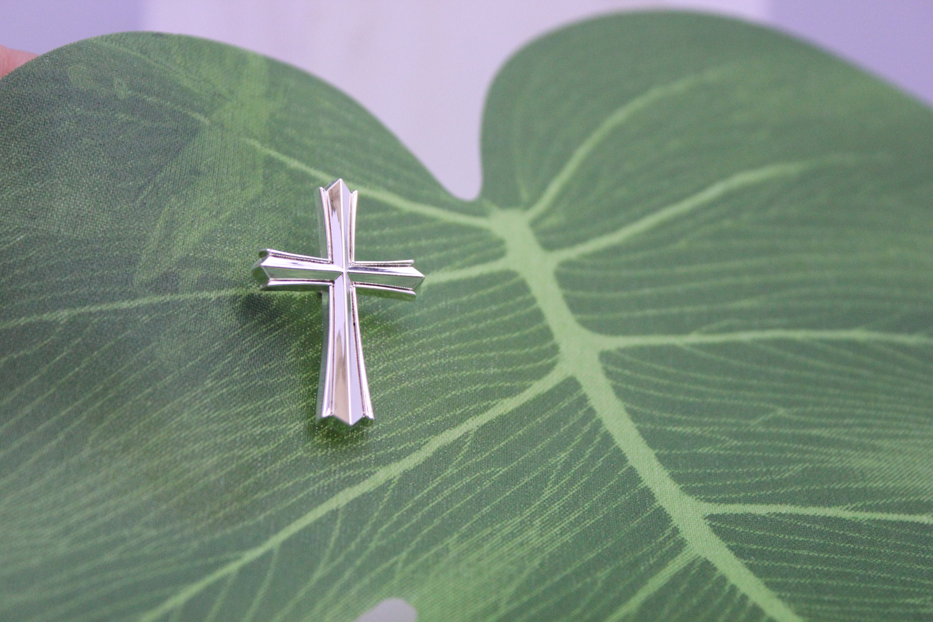 Silver Plated  Cross Lapel Pin sculpted Cross with box Christening Baptismal Christmas Easter gift Religious Jewelry