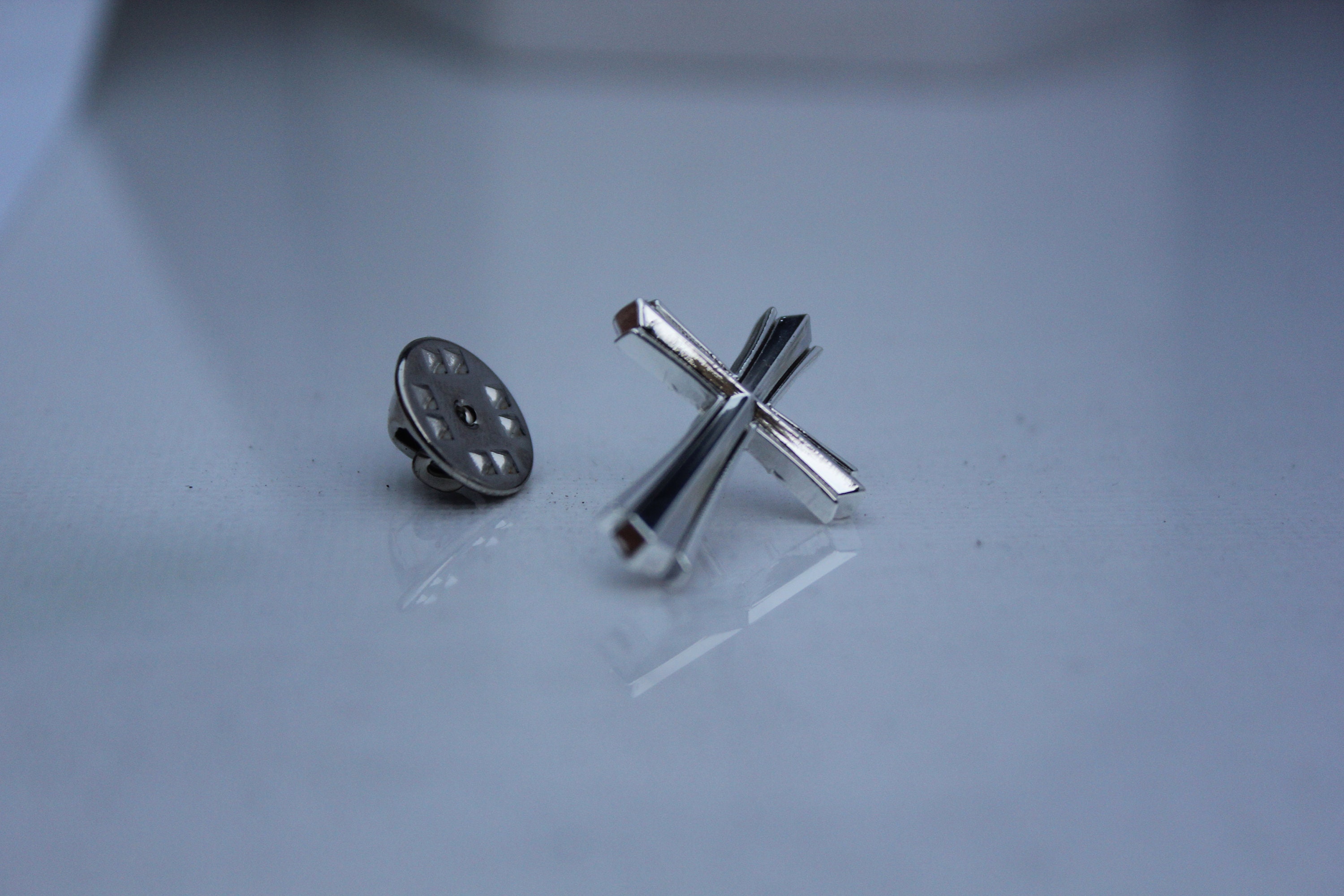 Silver Plated  Cross Lapel Pin sculpted Cross with box Christening Baptismal Christmas Easter gift Religious Jewelry