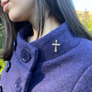 24K Gold Plated  Cross Lapel Pin with box Christening Baptismal Christmas Easter gift Religious Jewelry