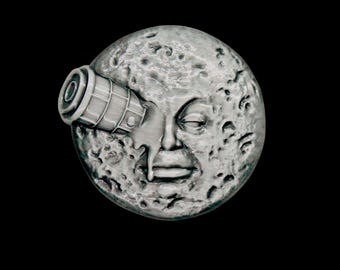Silent Era Movie &quot;Le Voyage Dans La Lune&quot;  &quot;A Trip to the Moon&quot; (1902) sculpted Lapel pin,  Silver finish