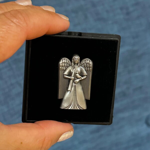 Guardian Angel Lapel Pin brooch  Holy All Savior Church bell tower Angel Armenian Christian Angel jewelry Protector angel gift box sculpted