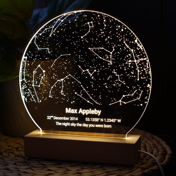 Personalised Star Constellation Light-up Plaque customise with Names date/location for Valentine's, Anniversary, Birthday, new baby gifts.