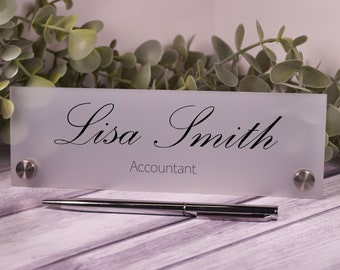 Personalised Professional Frosted Acrylic Desk Plaque Desk Plate Desk Sign Home Office Work Custom