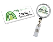 Resin Finish Hello My Name Is Name Badge and ID Reel Personalised Rainbow Student Nurse Midwife Hospital NHS Nursery Preschool Plant