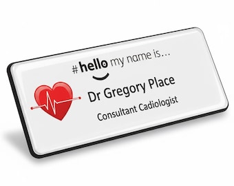 バッジマスター 樹脂仕上げ Hello My Name Is Heart 心電図ラインデザインネームバッジ 76 x 32 mm