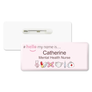 Hello My Name is Logo Pink Nursing Pattern Badge Premium Domed Doctor Nurse Practitioner Healthcare Medical Staff GP 76 x 32mm