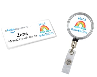 Resin Finish Hello My Name Is Name Badge and ID Reel Personalised Rainbow Student Nurse Midwife Hospital NHS  Mental Health Matters