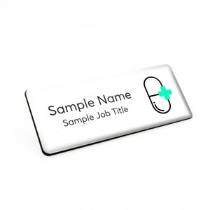 Pharmacist Medicine Heaith Shop Store Name Staff Badge 76 x 32mm White/Black