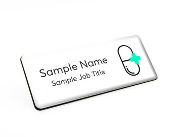 Pharmacist Medicine Heaith Shop Store Name Staff Badge 76 x 32mm White/Black