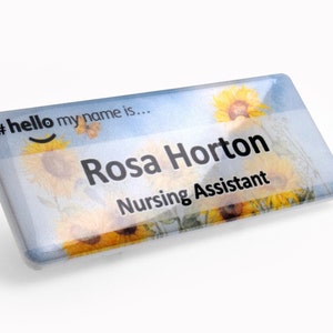 Resin Finish Hello My Name Is Name Badge and ID Reel Personalised Rainbow Student Nurse Midwife Hospital NHS Nursery sunflower zdjęcie 7