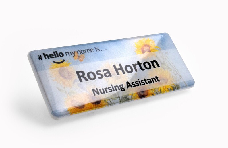 Resin Finish Hello My Name Is Name Badge and ID Reel Personalised Rainbow Student Nurse Midwife Hospital NHS Nursery sunflower zdjęcie 7