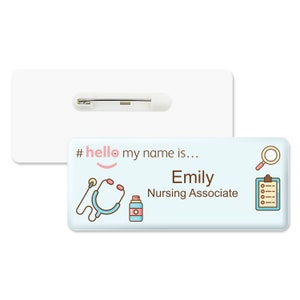 Hello My Name is Logo Klemmbrett und Spiegel Abzeichen Premium gewölbt Weiß Weiß 76 x 32 mm