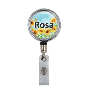 Resin Finish Hello My Name Is Name Badge and ID Reel Personalised Rainbow Student Nurse Midwife Hospital NHS Nursery sunflower ID Reel Only