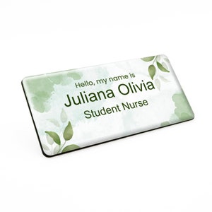 Pastel Plant Green Premium Personalised Durable Custom Staff Name Badge 76 x 38mm White/Black