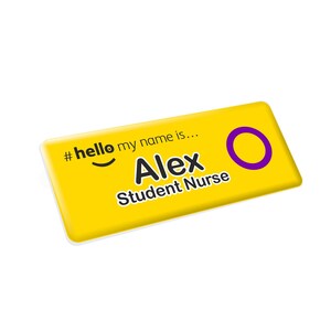 Resin finish personalised hello my name is intersex flag name badge lgbt lgbtq lgbtqia student nurse nhs staff midwife 76 x 32mm
