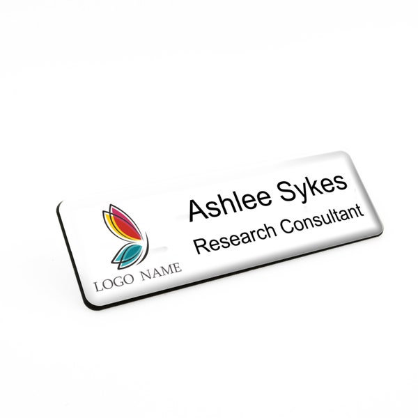 Personalised Resin finish Your Logo Personalised Custom Name Badges Durable 76 x 25mm Opticians Business Brand magnetic