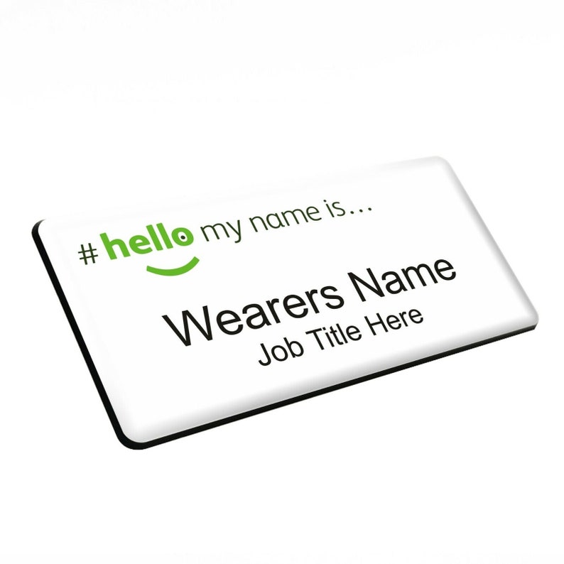 Hello My Name is Various Styles Resin Dome Finish Name Badge As seen on TikTok Green Logo 76x38mm