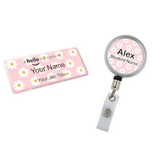 Resin Finish Hello My Name Is Name Badge and ID Reel Personalised Rainbow Student Nurse Midwife Hospital NHS  Nursery Preschool Daisy