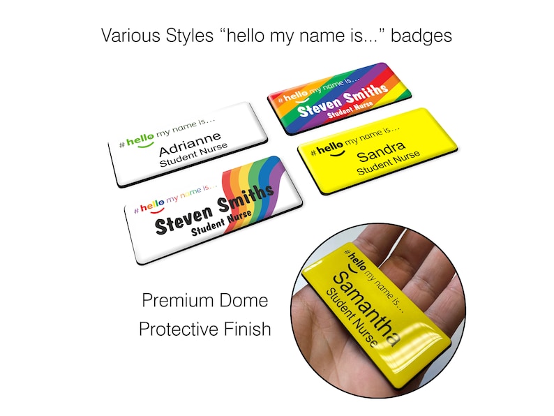 Hello My Name is Various Styles Resin Dome Finish Name Badge As seen on TikTok image 1