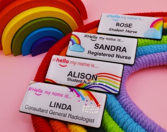 Resin Finish Personalised Hello My Name Is... Rainbow Name Badge Student Nurse Doctor Midwife Hospital NHS Nursery 76 x 32mm