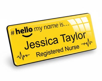 Insignia de identificación hospitalaria con cúpula amarilla Badgemaster – Diseño de línea de monitor cardíaco de ECG, 76 x 32 mm