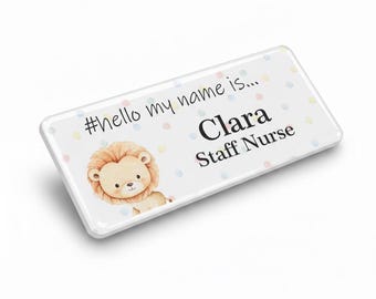 バッジマスター 樹脂仕上げ Hello My Name Is Cute ライオン ネームバッジ デザイン 76 x 32 mm ホワイト/ホワイト