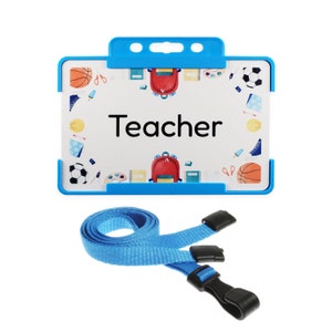 Sac à dos rouge pour enseignant en PE Sports Card - Porte-badge rigide bleu clair et lanière