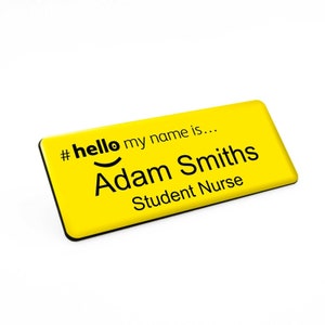 Hello My Name is Various Styles Resin Dome Finish Name Badge As seen on TikTok Yellow Black 76x32mm