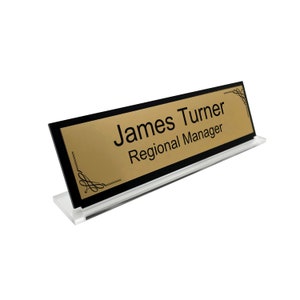 Custom Personalised Engraved Decorative Corners Pattern Acrylic Office Home Desk Name Plaque Gold /Silver Front Plate Bespoke Professional