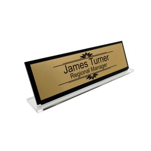 Custom Personalised Engraved Formal Pattern Acrylic Office Home Desk Name Plaque Gold /Silver Front Plate Bespoke Modern Professional Gift