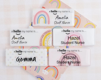 Resin Finish Hello My Name Is Rainbow Name Badge Reel Student Nurse Doctor Midwife Hospital NHS Practitioner Nursery school preschool